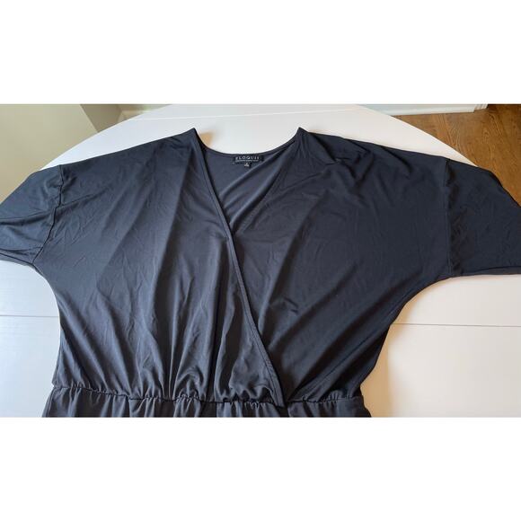 Eloquii Midi Dress Black Surplice Neck Stretchy 3/4 Sleeves Elastic Waist Sz 18 - Picture 6 of 11